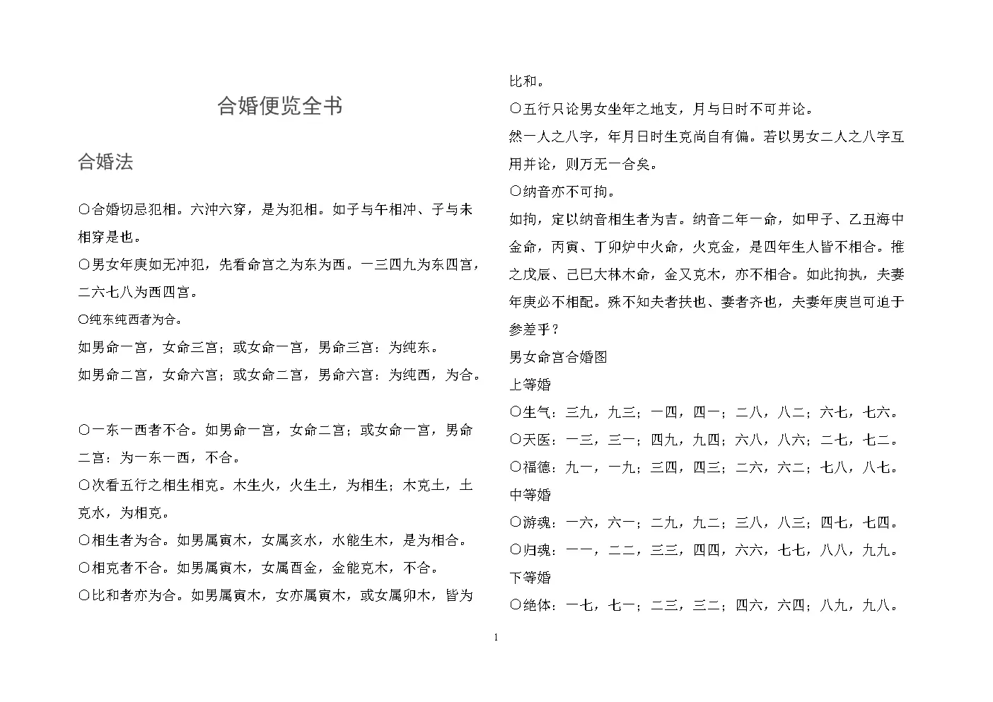 4、吕才合婚表没有1和5:吕才合婚法，男九女九表格中没有，查不到怎么算